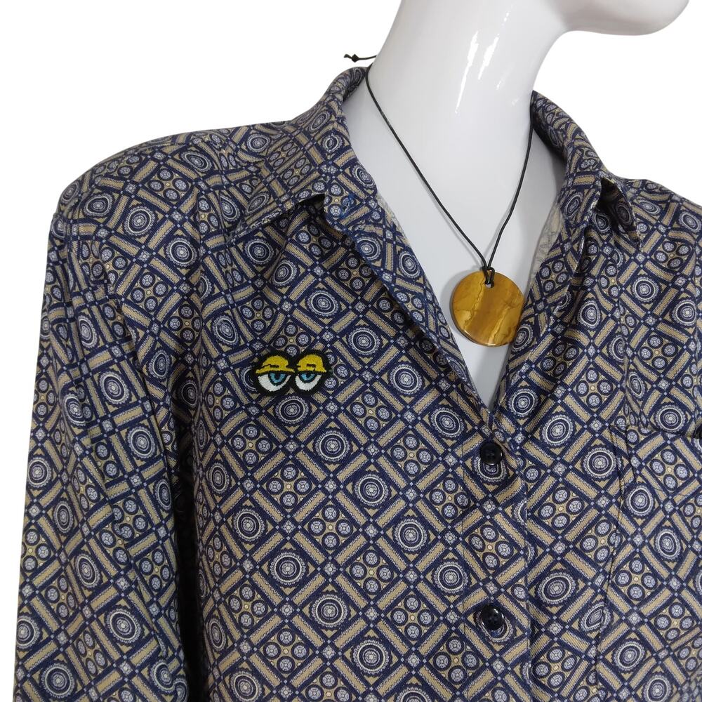 Vintage St. Regis moroccan print long sleeve shoulder pads shirt size large